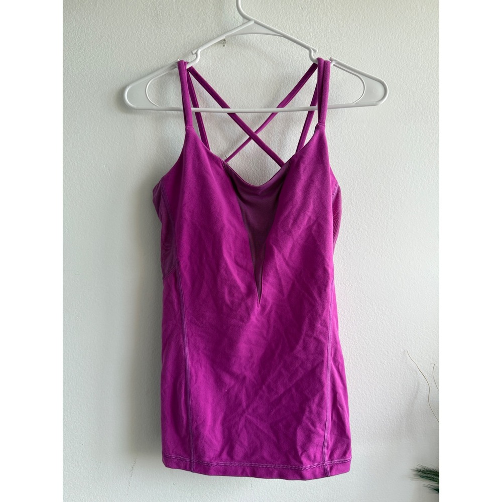 Lululemon Wild Tank Top Magenta Purple‎ Strappy Mesh V-Neck Yoga Camisole Size 8